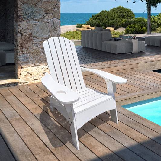 Surno Outdoor Wood Adirondack Chair with Umbrellaan hole - White