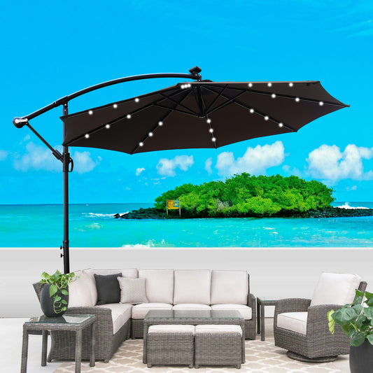 Joya 10 x 6.5 ft Patio Solar LED Umbrellas  with Crank - Chocolate
