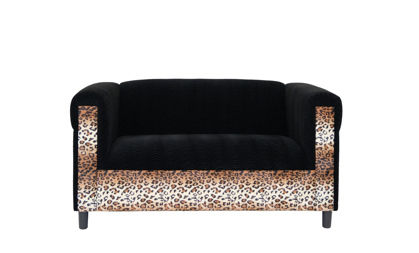 Myrtle Velvet Loveseat Sofa with Leopard Print - Black