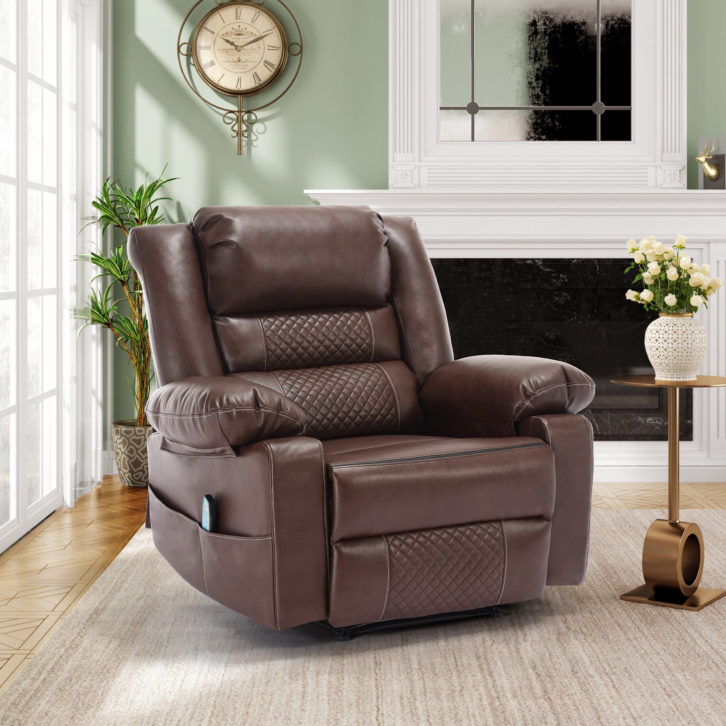 Newman Breathable Leather Massage Recliner Chair - Brown