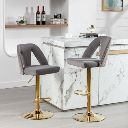 Nadia Velvet Adjusatble Seat  Bar Stool - Gray Set of 2