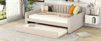 Xena Full Size Upholstered Daybed with Trundle - Beige