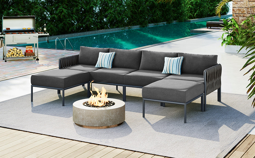 Shana 9 Pc  Aluminum Patio Sectional Sofa Set - Gray