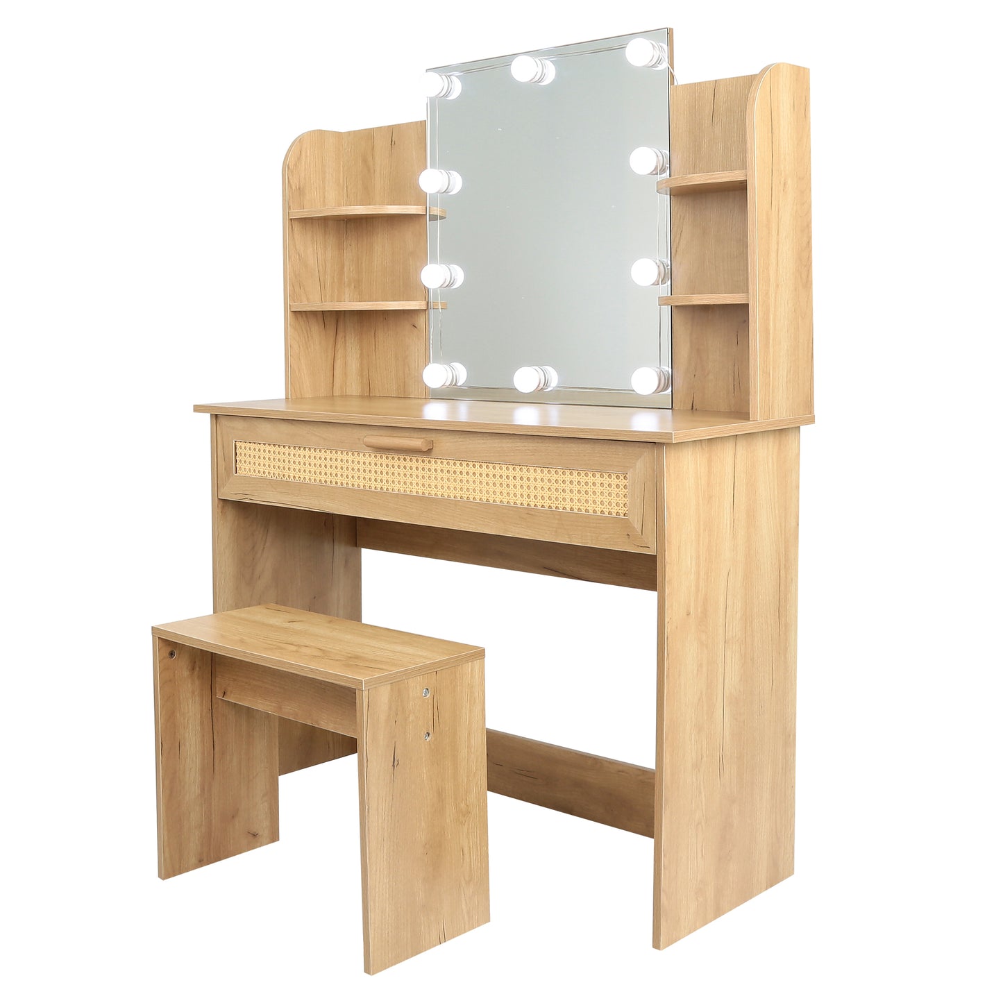 Brooks Vanity Desk Set With LED Lighting Mirror - Natural