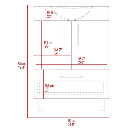 2-Door Rectangle Single Bathroom Vanity - White