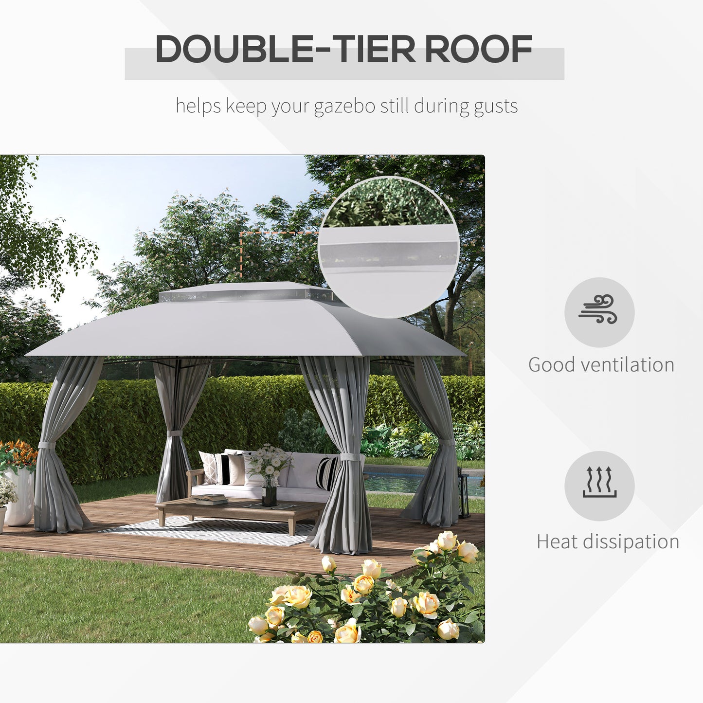 Frazer 10 x 13 ft Double Vented Roof Patio Gazebo - Gray