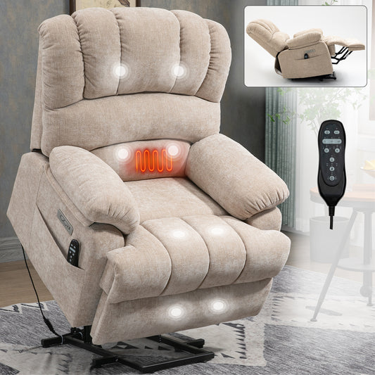 Mia Heat Massage Chenille Power Lift Recliner Chair - Beige