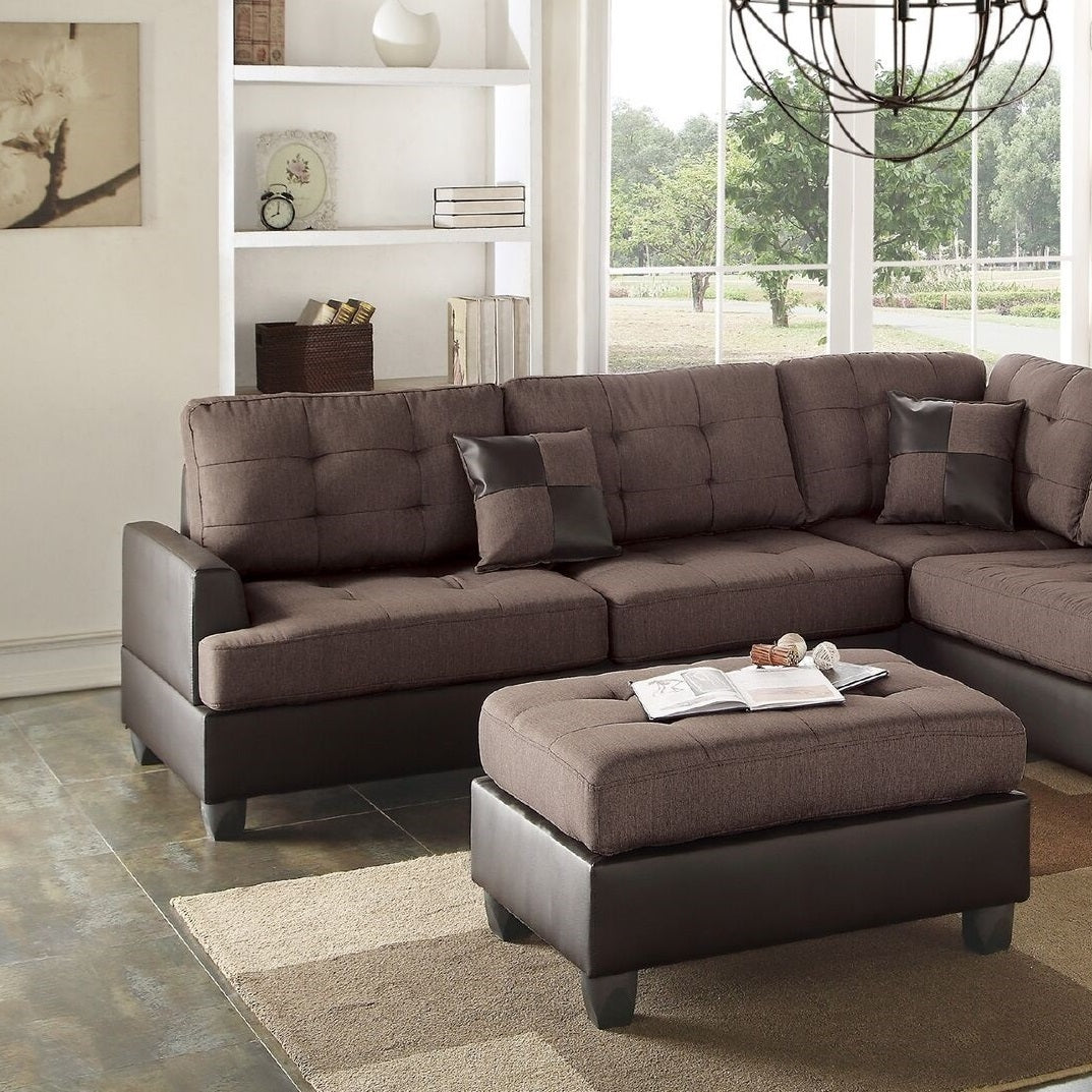 Lucia 3pc Sectional Polyfiber Cushion Sofa Set - Chocolate