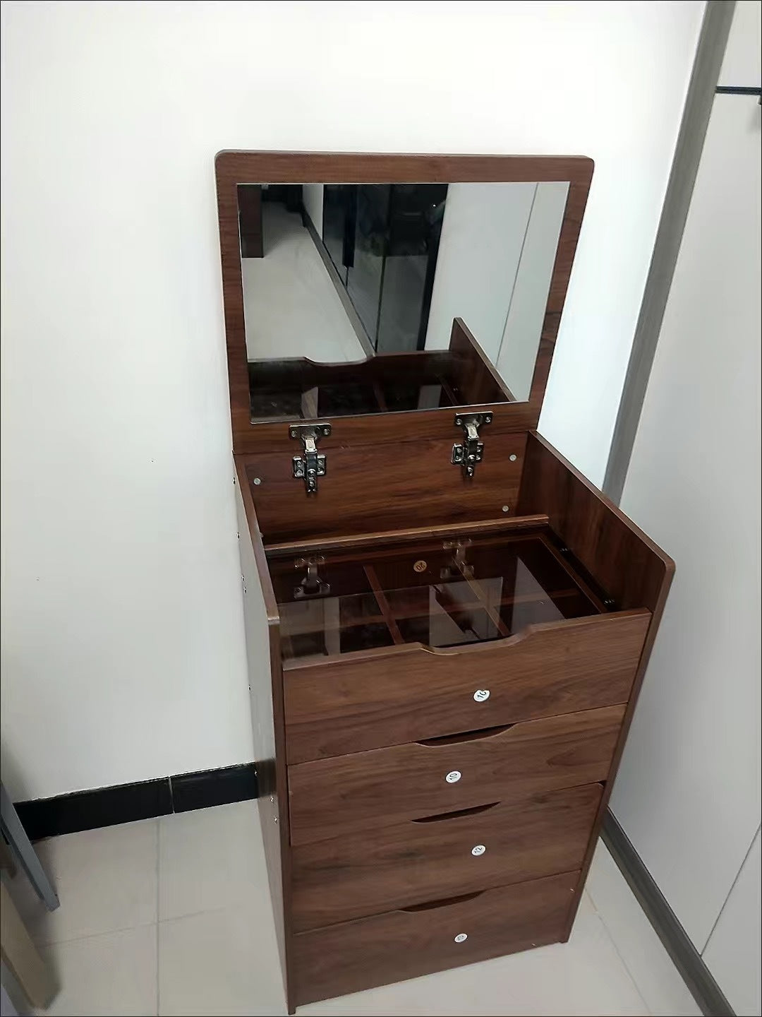 Cortez 3 in 1 Vanity Desk with Plip Top Mirror - Walnut