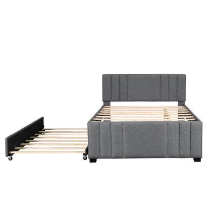 Eira Full Size Upholstered Platform Bed with Trundle - Grey