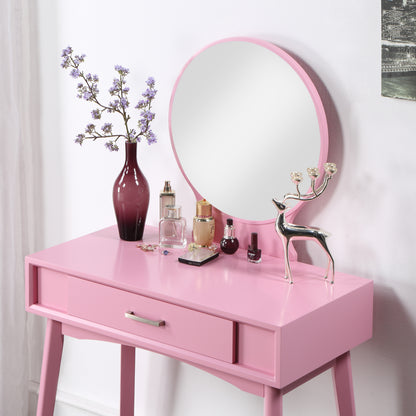 Maly Contemporary Wood Vanity and Stool Set - Pink