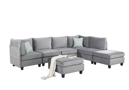 Zelmira Velvet 7Pc Modular Sectional Sofa - Gray