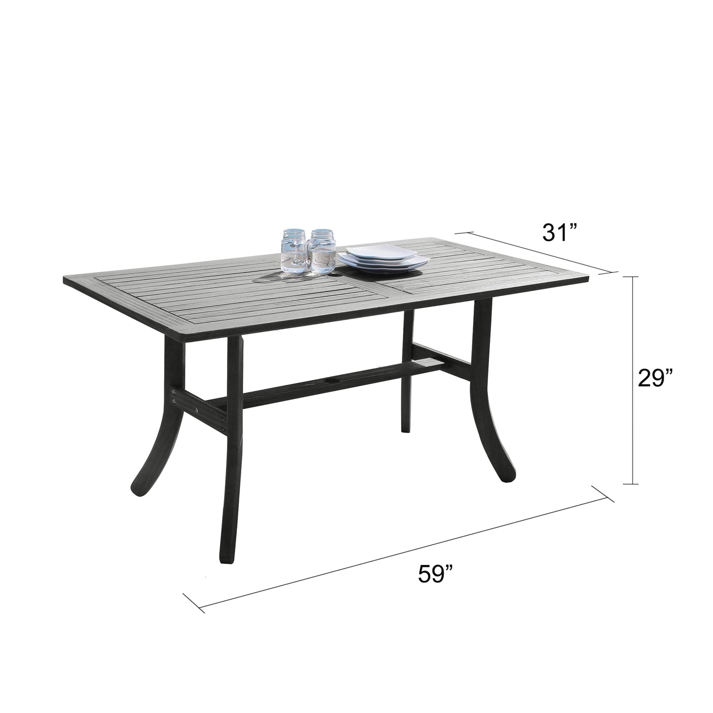 Aloe Farmhouse Wood Patio Dining Table  - Gray Wash