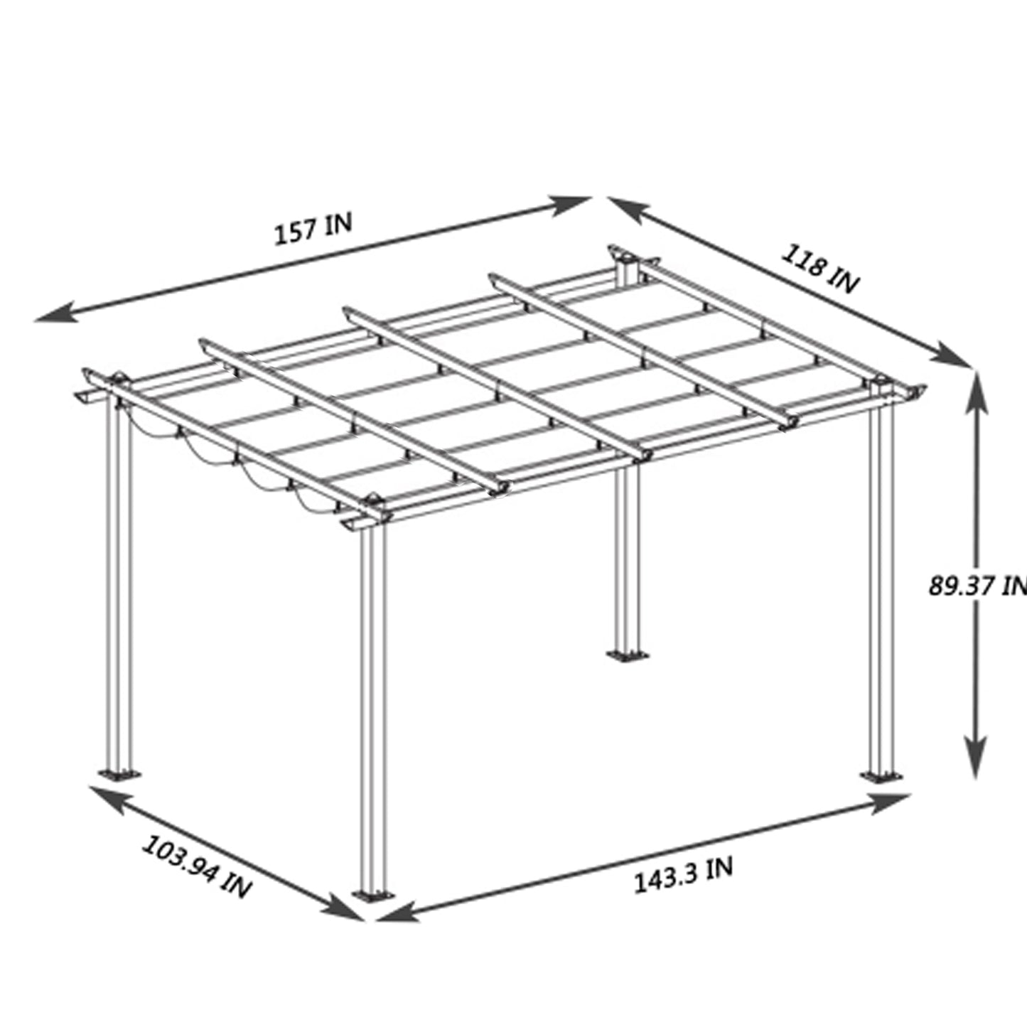 Oscar 13 x 10 ft Outdoor Retractable Pergola - Gray