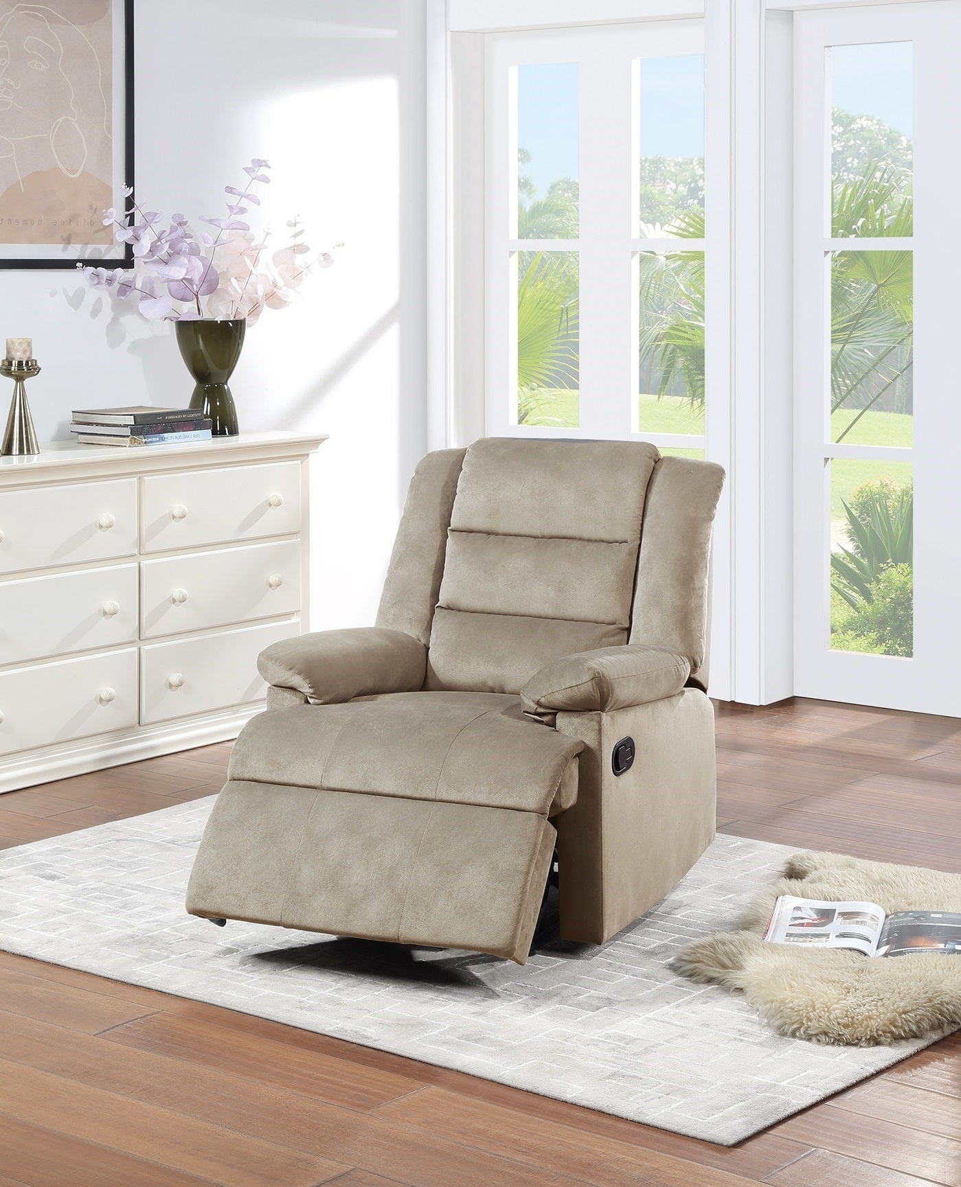 Alesia Velvet Recliner Motion Recliner - Beige