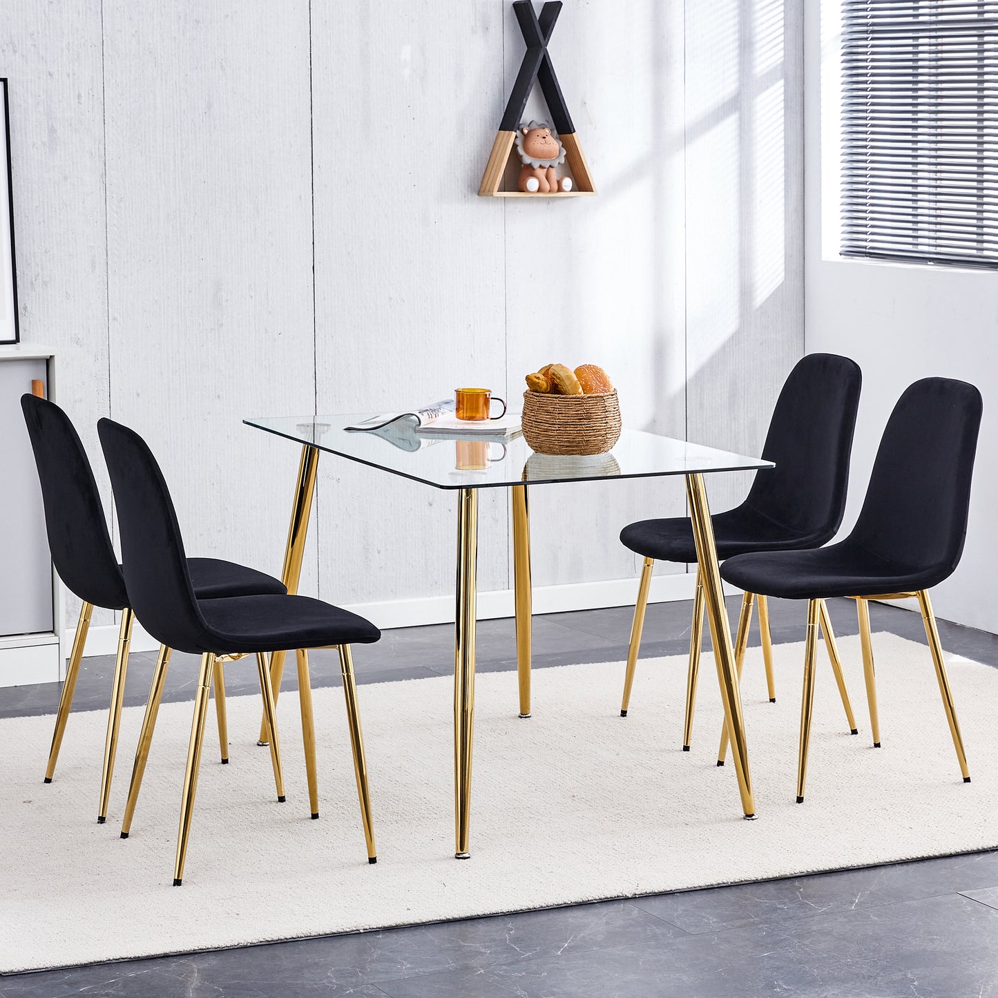 Pax Dining Velvet Chairs with Golden Metal Leg (Set of 6) - Black