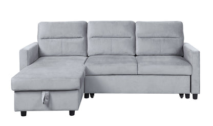 Ruby Velvet Reversible Sleeper Sectional Sofa with Storage Chaise - Light Gray