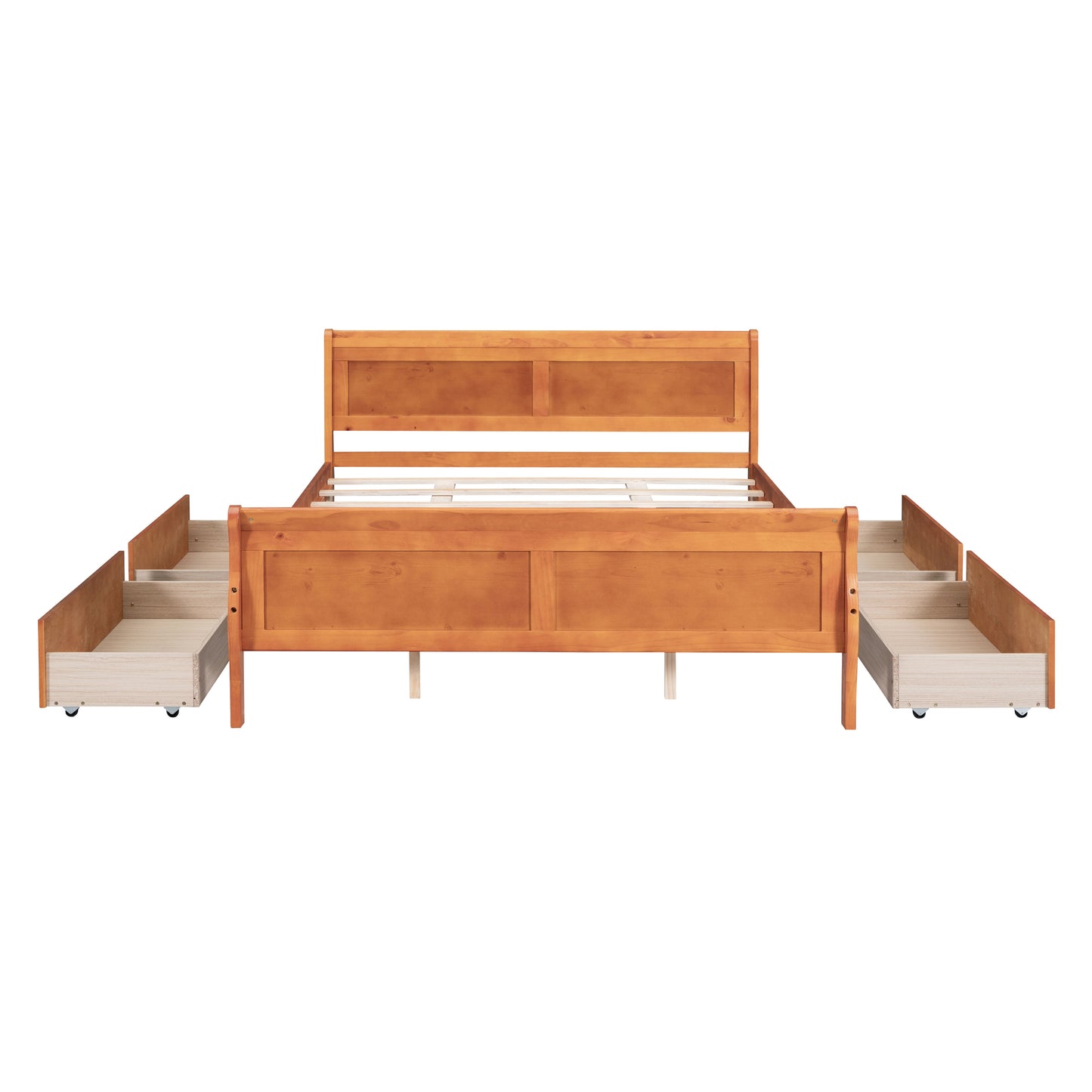 Meg Queen Size Wood Platform Bed with 4 Drawers - Oak