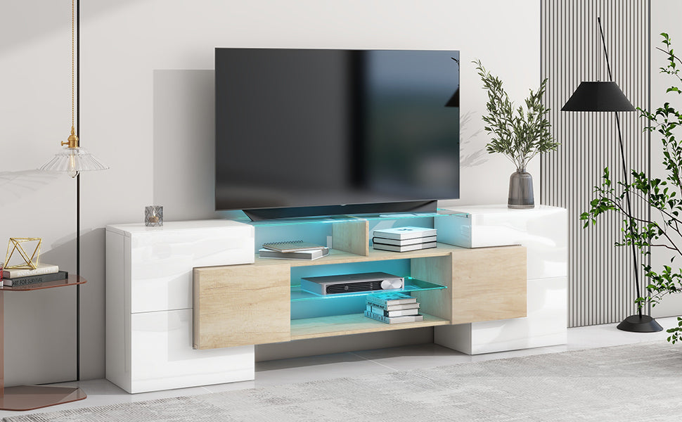 Trax TV Stand with 2 Illuminated Glass Shelves - Wood