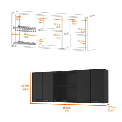 Shelton 2 Center Glass Doors Wall Cabinet - Black