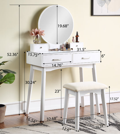 Liannon Wood Vanity and Stool Set - White