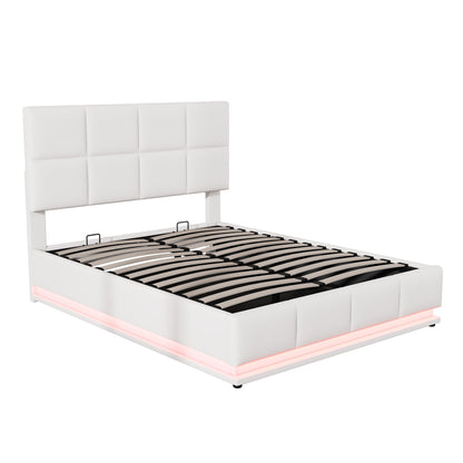 Lino Full Size PU Storage Bed w Hydraulic System - White