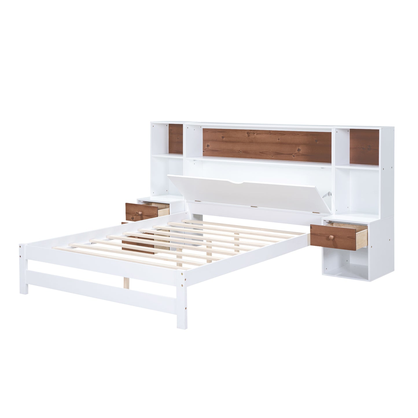 Jo Full Size Platform Bed w Storage Headboard and Drawers - White