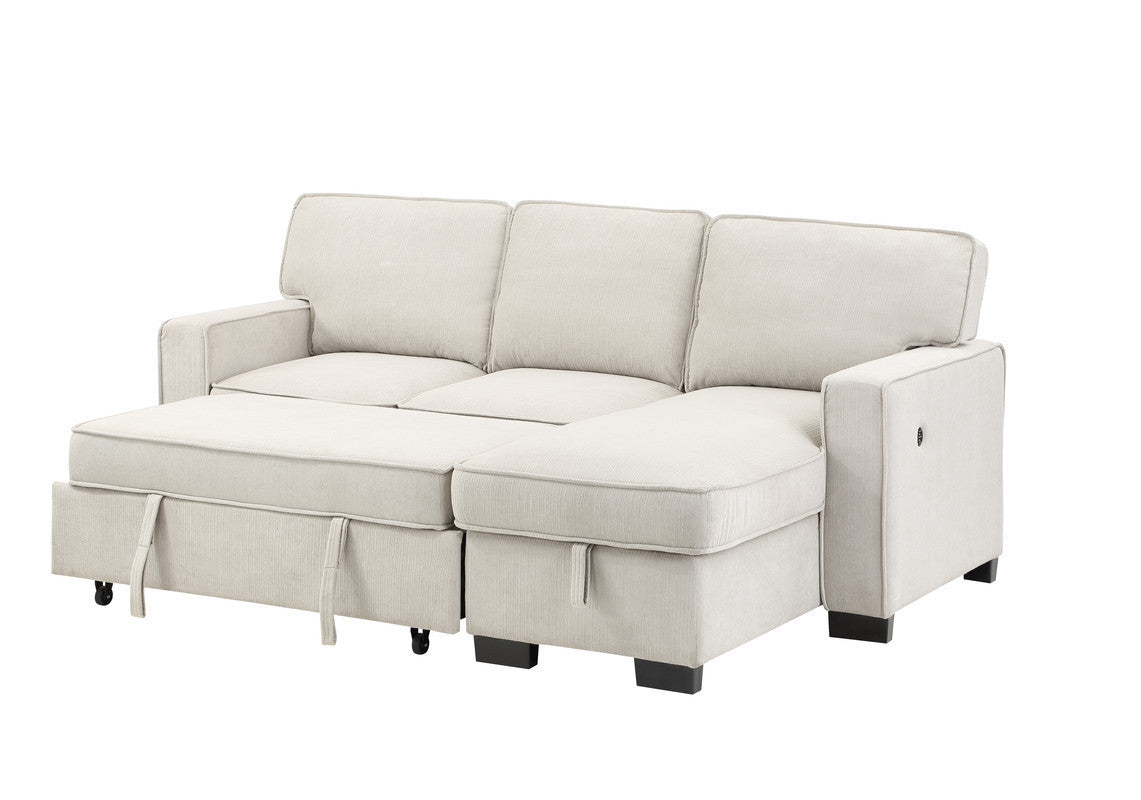 Estelle Fabric Reversible Sleeper Sectional with Drop-Down Table - Beige