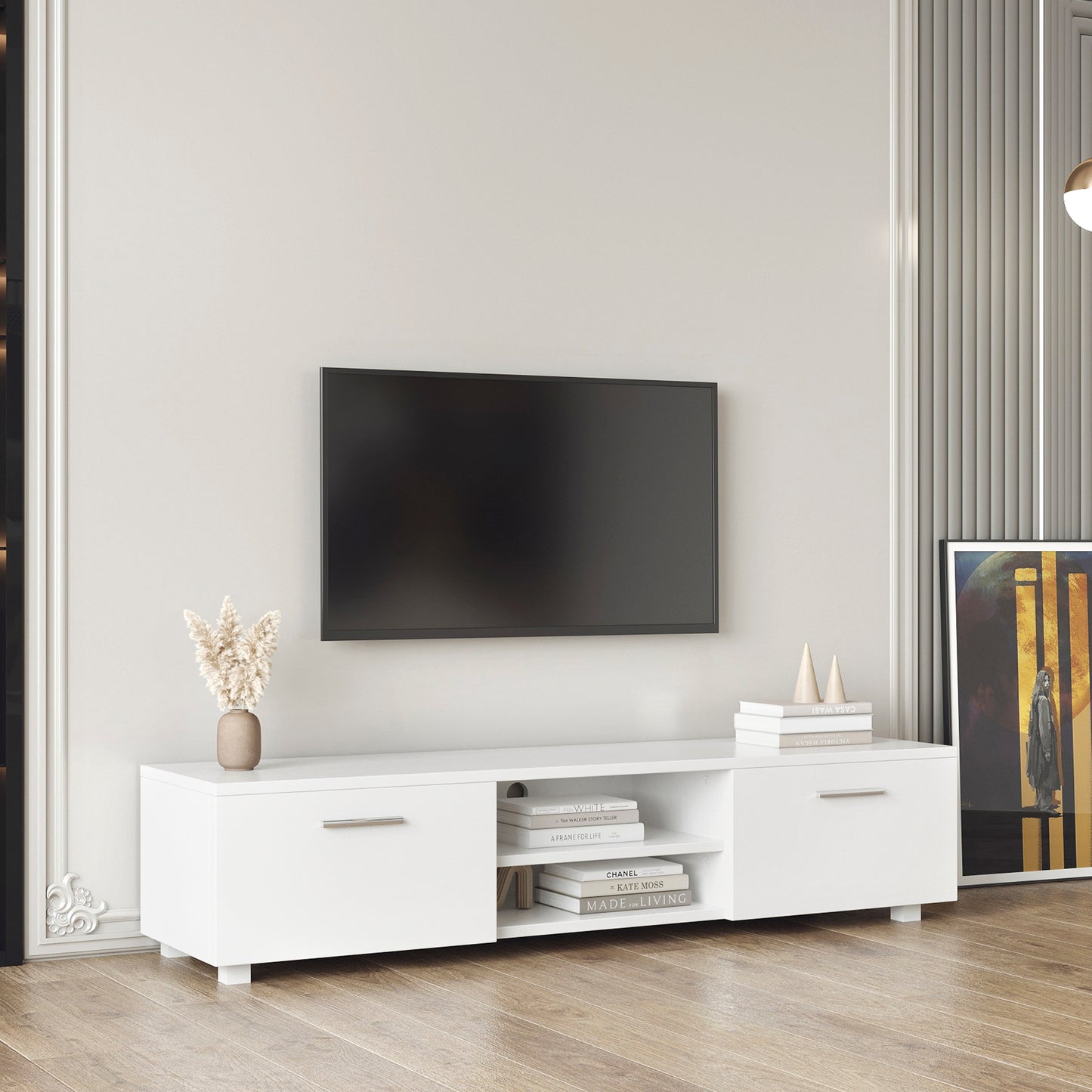 Jared TV Stand Media Console Entertainment Center - White