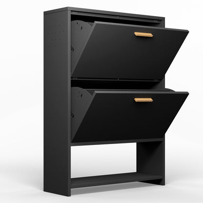 2 Drawer All Steel Large Shoe Cabinet - Black