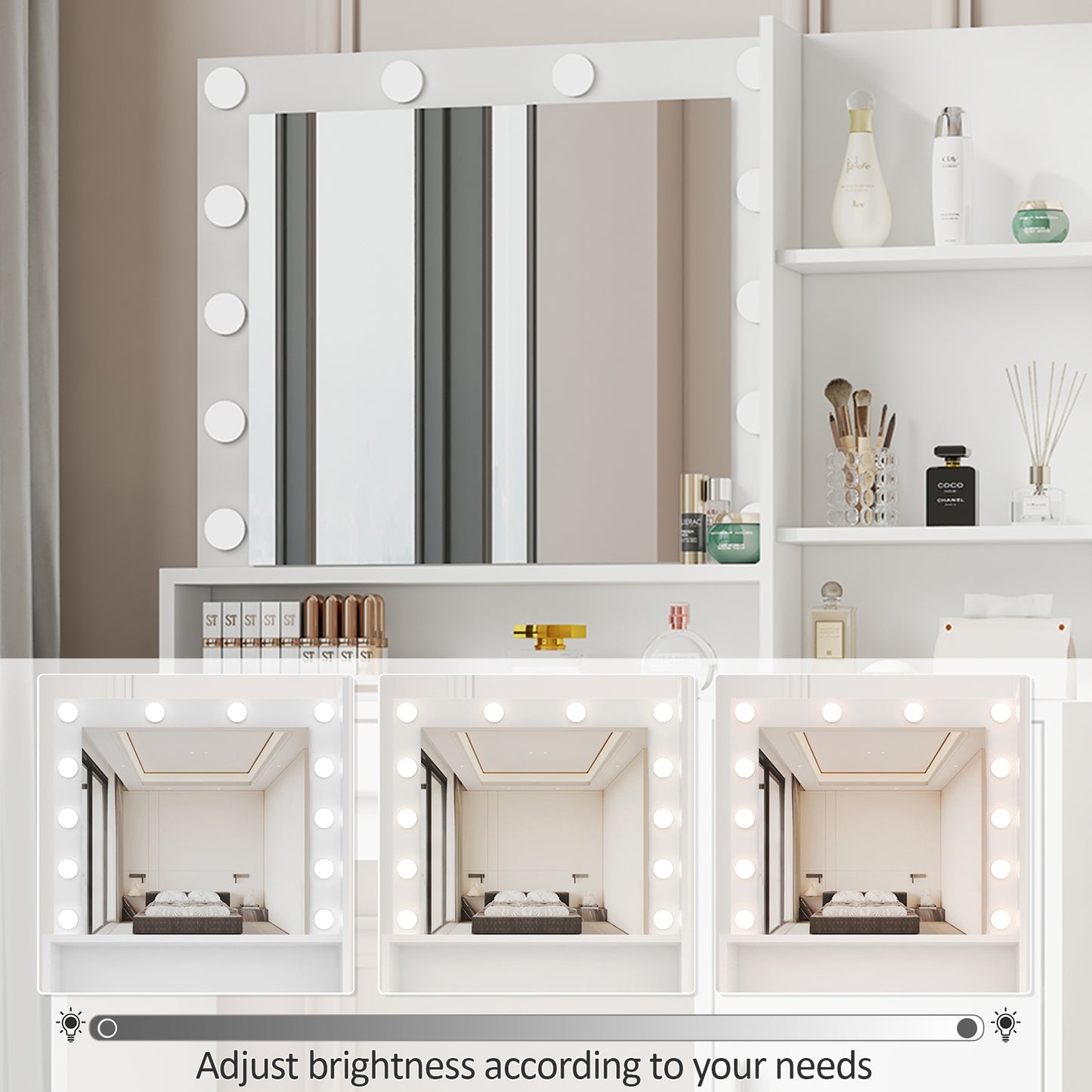 Emma Vanity Desk with Mirror & Light - White