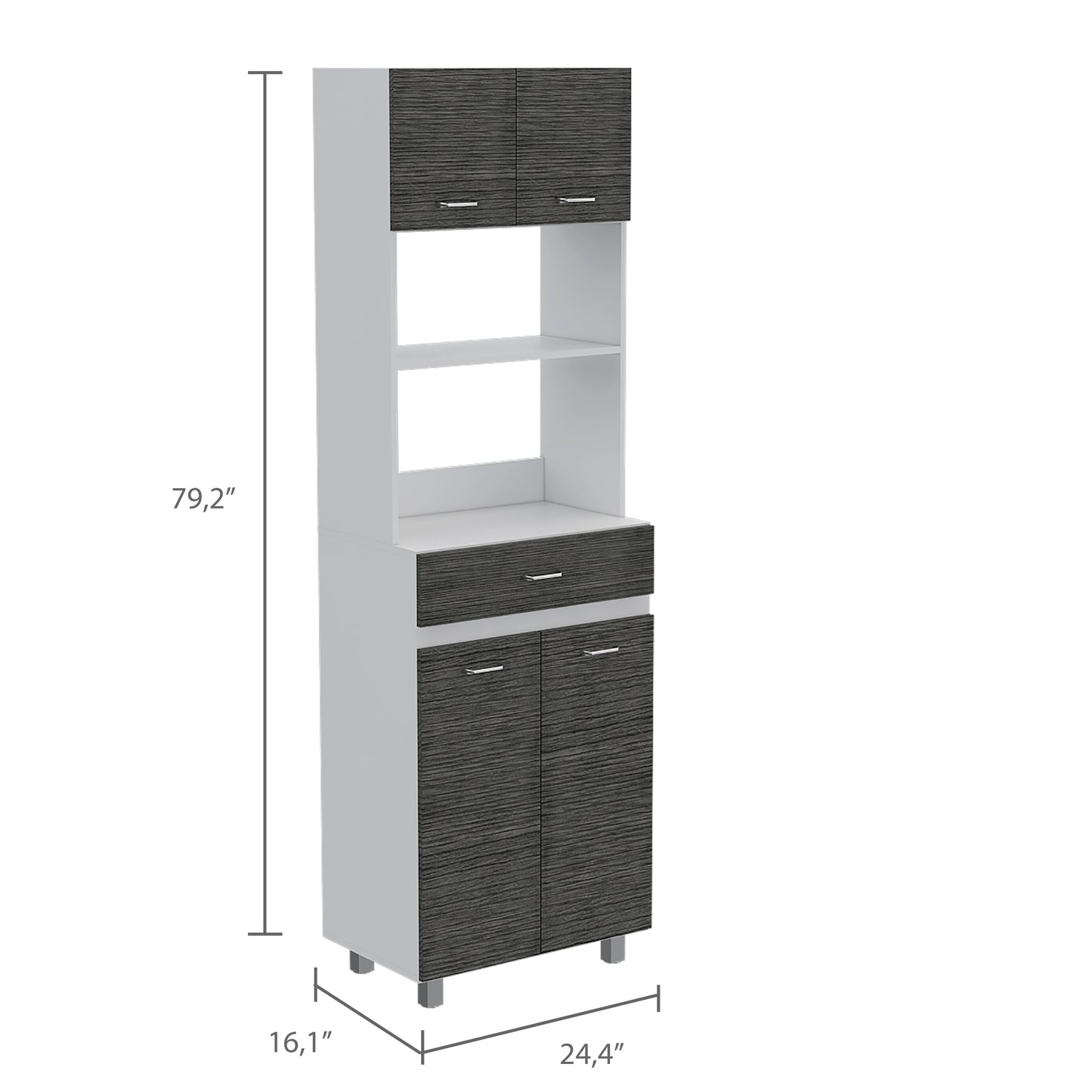 Pembrooke 2-Shelf 1-Drawer Microwave Pantry Cabine - Gray