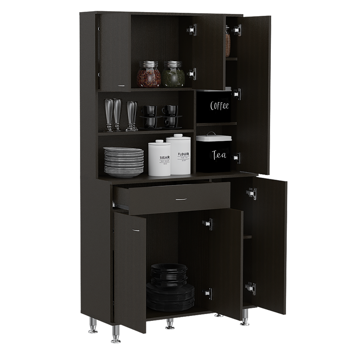 Della Kitchen Pantry  Cabinets - Black