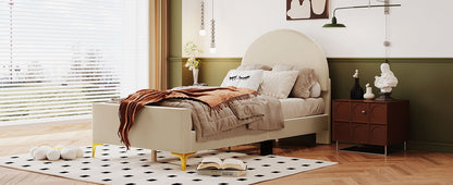 Lynn Twin Size Velvet Platform Bed w Mental Legs - Beige