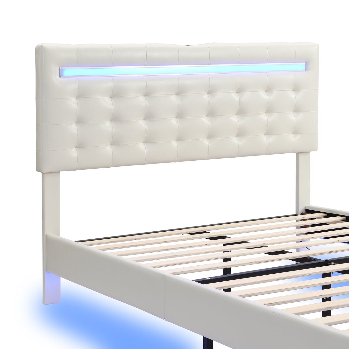 Marc Full Size Floating Bed Frame with LED - White