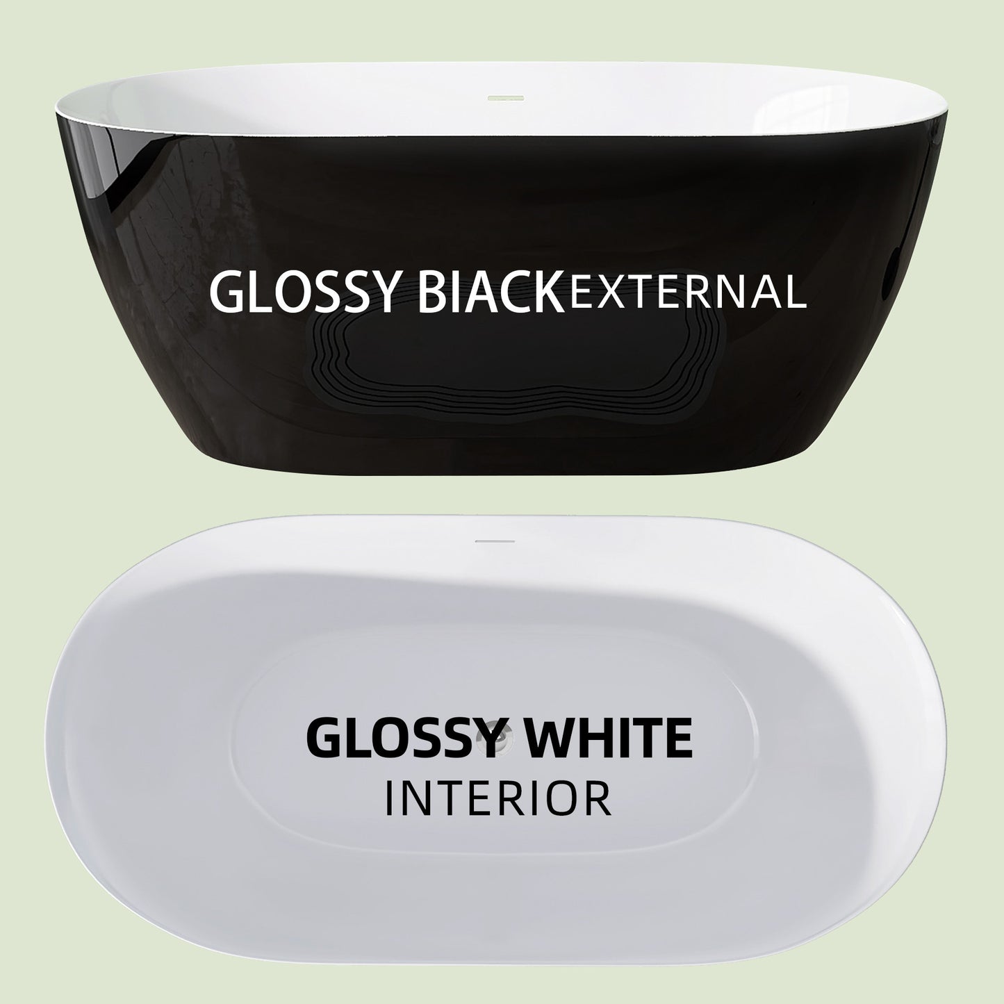 Nuvo 59" Acrylic Free Standing Oval Shape Soaking Tub - Gloss Black+White