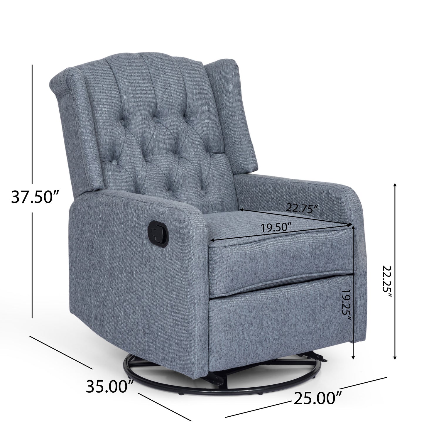 Mylo Manual Recliner Chair with 360-Degree Swivel - Charcoal