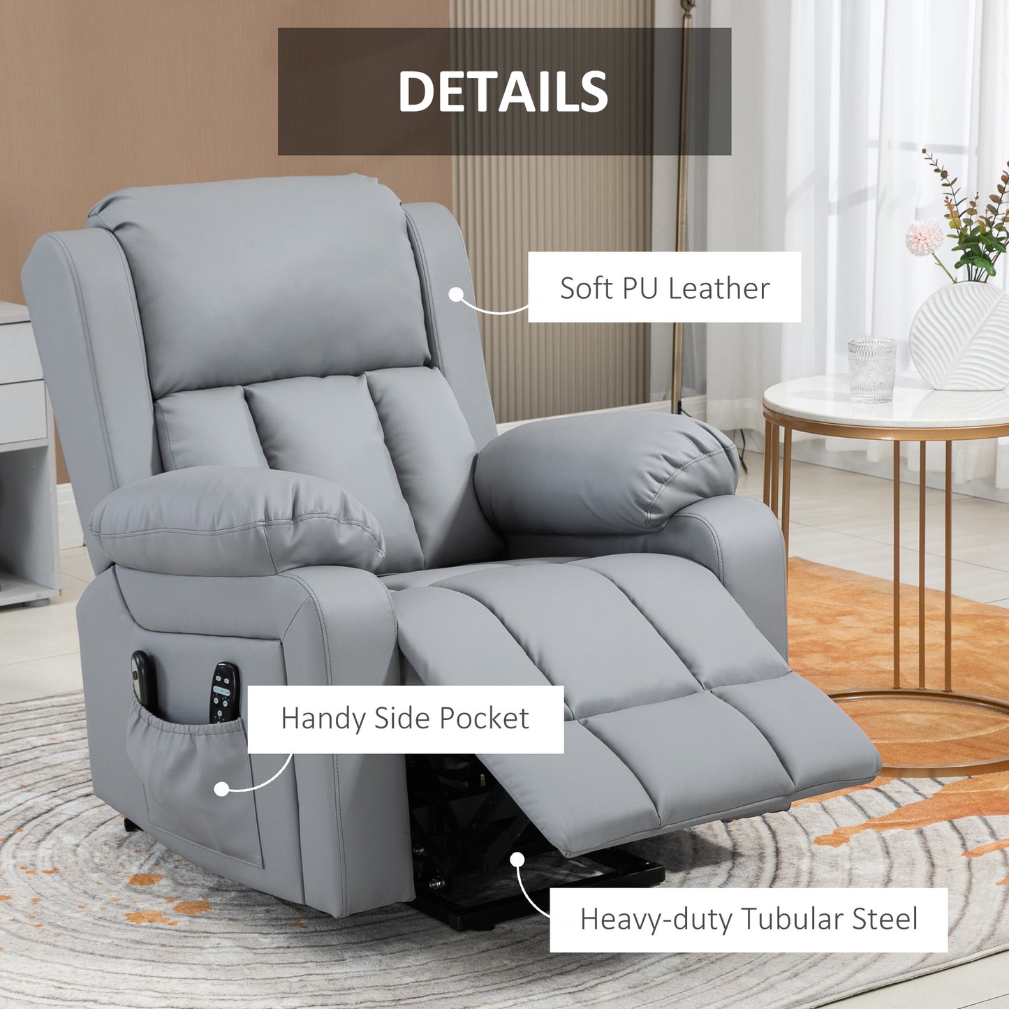 Guz Power Lift Recliner Chair with Heated Vibration Massage - Gray