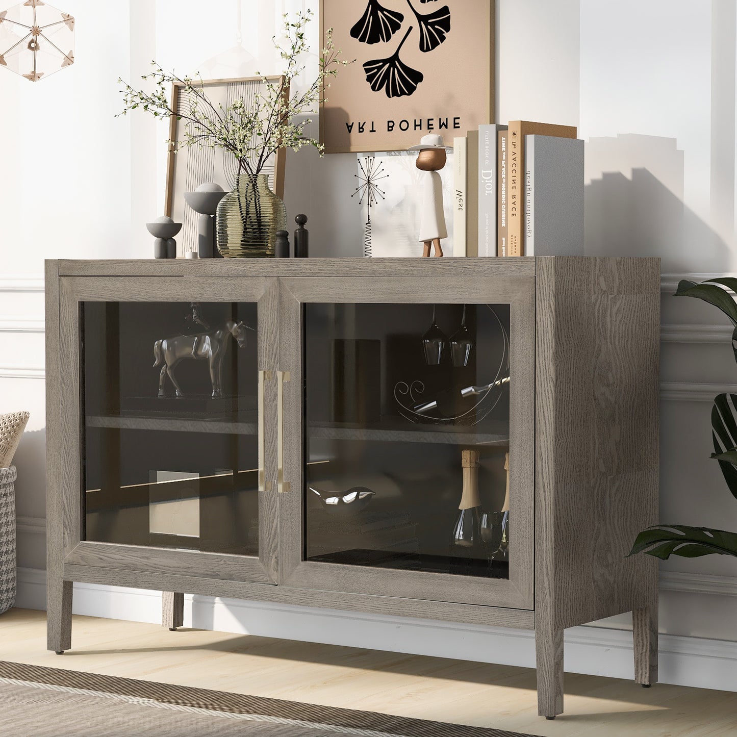 Zacko Wood Storage Cabinet - Gray