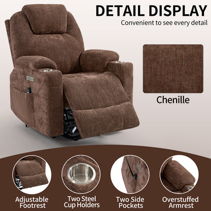 Okin Power Lift Chenille Recliner Chair with Massage & Heat - Brown