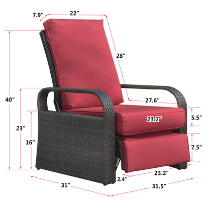 Parson Outdoor Adjustable Wicker Lounge Recliner Chair - Red