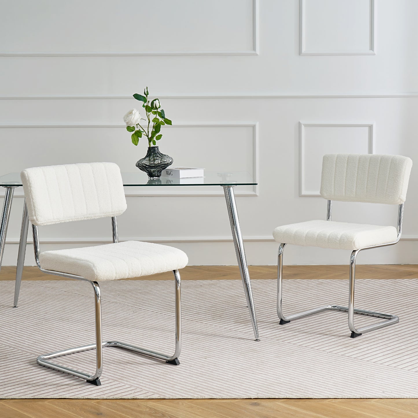 Ezell Dining Chairs with Chrome Metal Leg (Set of 2) - White