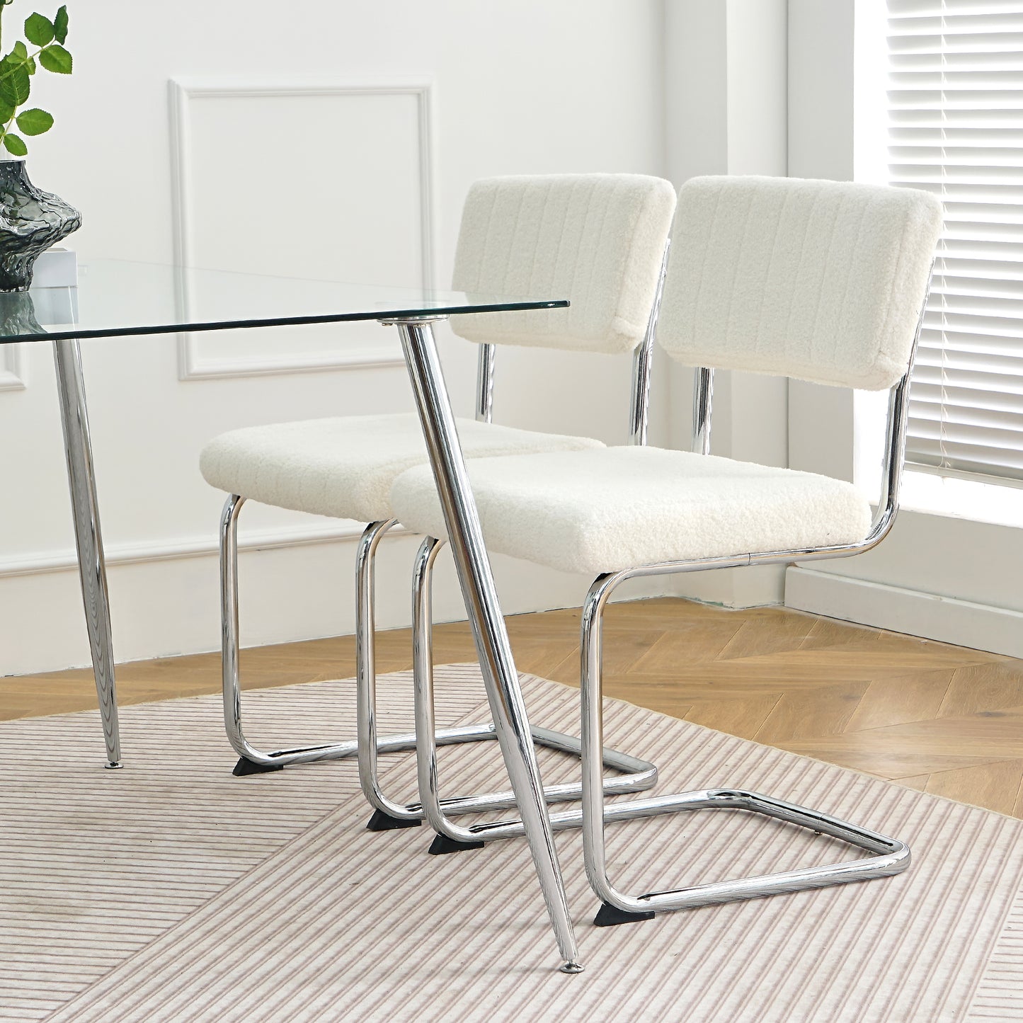 Ezell Dining Chairs with Chrome Metal Leg (Set of 2) - White