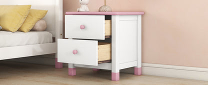 Hana Wooden Nightstand with Two Drawers - White+Pink