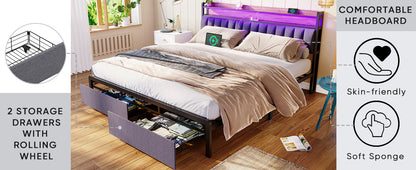 Zinya King Size LED Storage Bed - Gray