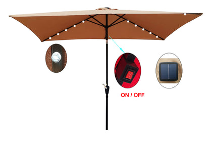 Joya 10 x 6.5 ft Patio Solar LED Umbrellas  with Crank - Brown