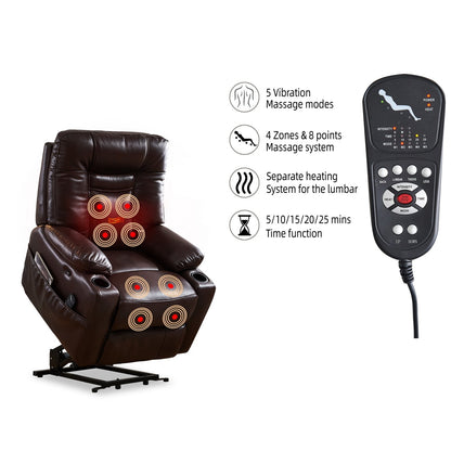 Cove Large size Electric Power Lift Recliner Chair with Massage and Heat - Brown