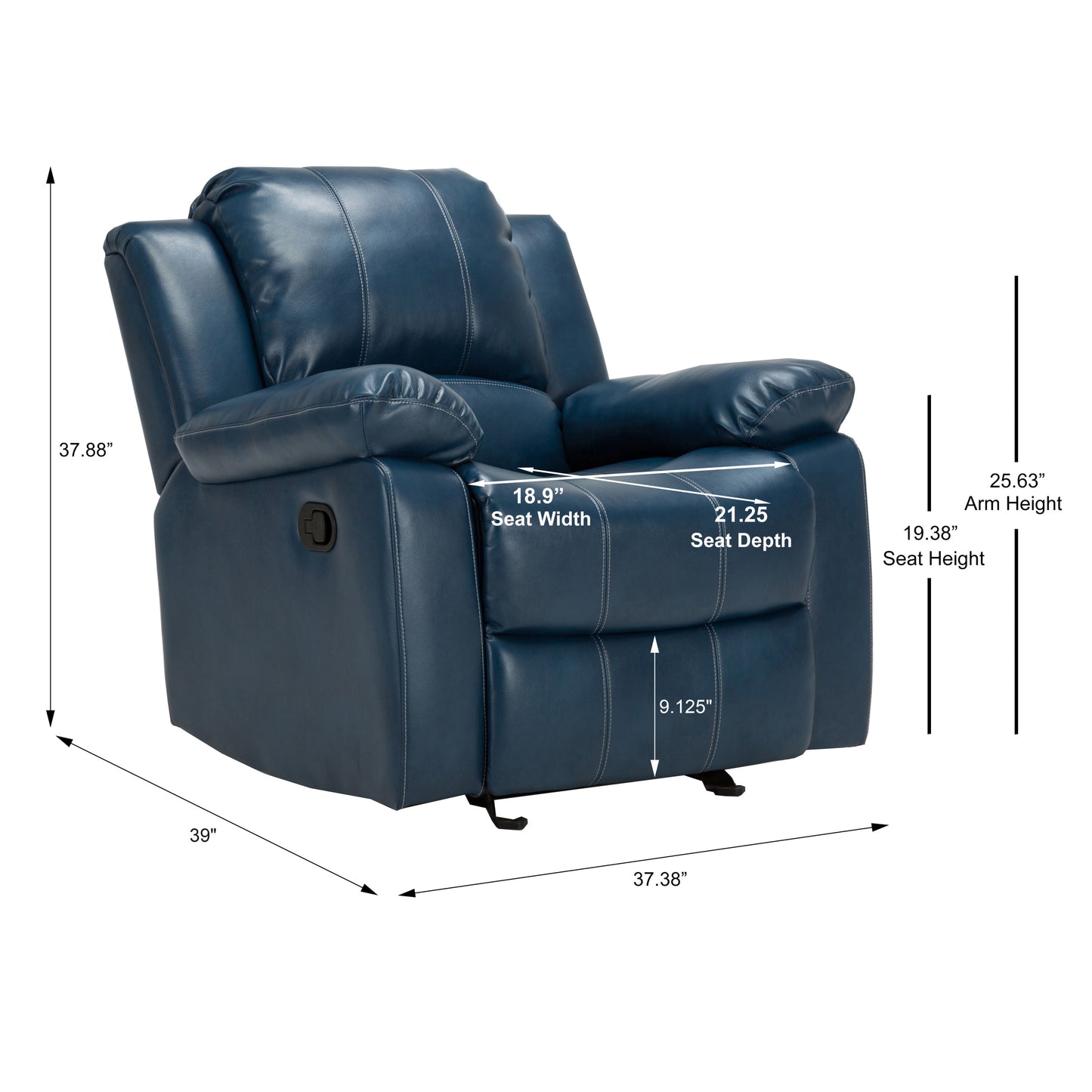 Charlotte Leather Gel Recliner - Navy Blue