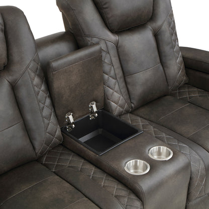 Roxa Dual Reclining Loveseat with  LED Center Console - Brown