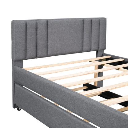 Eira Full Size Upholstered Platform Bed with Trundle - Grey